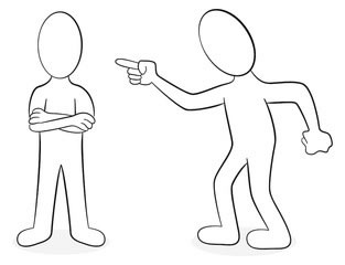 Church Problems: One person pointing at another who refuses to listen. Church Problems: One person pointing at another who refuses to listen.
